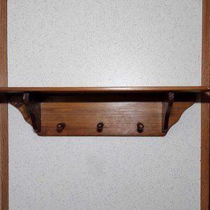 Vintage Solid Wood 2ft wide Floating Shelf with 3 hanging pegs